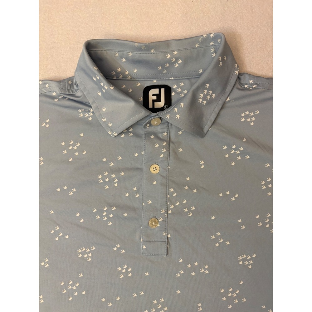 FootJoy Mens Lisle Golf Polo Shirt Light Blue Bird Print Performance Large